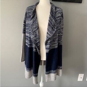 Forte Cashmere Blue and Gray Open Front Cardigan Sweater